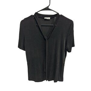 Western Connection Black Short Sleeve Stretch Tie Neck Blouse Cowgirl Core